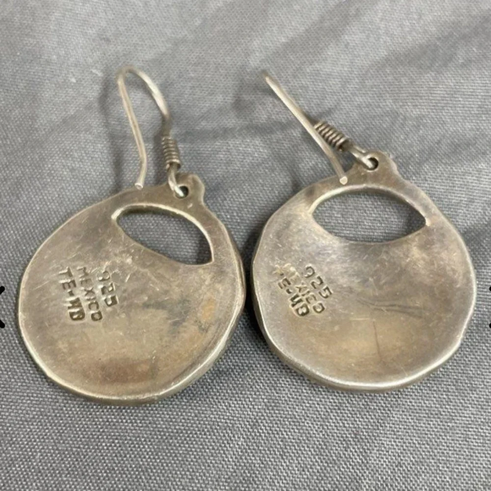 Vintage Mexico Sterling Silver Abalone Inlay Taxco Drop Earrings 925 16.1g